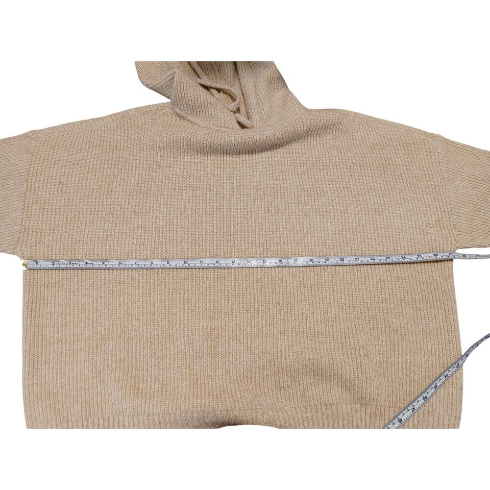 Nuuds Drawstring Hooded Sweater Beige Soft Rib Knit Pullover Womens Small - Picture 5 of 6